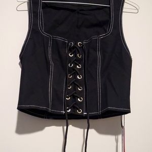 Lace up wide neck line crop top